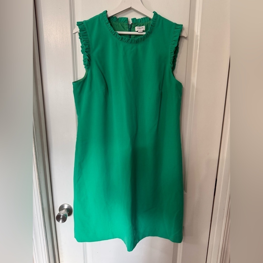 J. Crew Women’s Green Ruffle-neck Suit Dress - Size 14 (w/ stain)